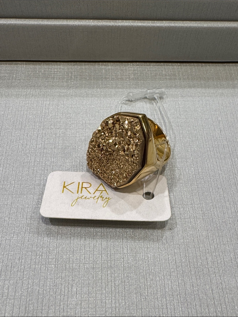 Kira Jewelry Gold Druzy Hexagon Statement Ring